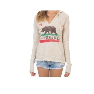 Billabong California love lightweight hooded sweatshirt distressed hem graphic L